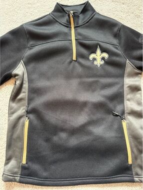 New Orleans Saints Black and Gray Quarter Zip Pullover Sweater Medium